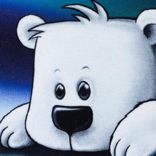 Sweat angeraut Panel Eisbär liegend im Nordlicht in Eisbär Blau